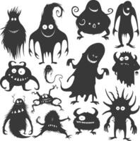 silueta gracioso monstruos colección conjunto negro color solamente vector