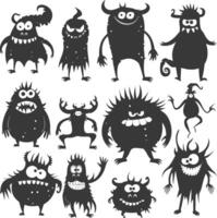 Silhouette funny monsters collection set black color only vector