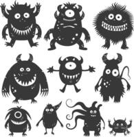 Silhouette funny monsters collection set black color only vector