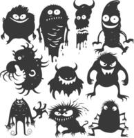 Silhouette funny monsters collection set black color only vector