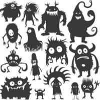 Silhouette funny monsters collection set black color only vector