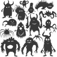 Silhouette funny monsters collection set black color only vector