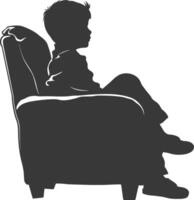 Silhouette little boy sitting in the chair black color only vector