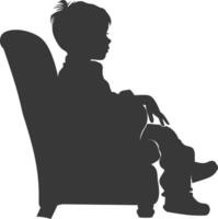 silueta pequeño chico sentado en el silla negro color solamente vector