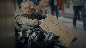 Depressed Unemployed Senior Homeless Beggar Being Poor After Job Loss video