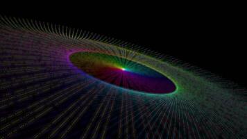 een computer gegenereerd beeld van een regenboog gekleurde cirkel in de donker video