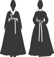 silueta independiente coreano mujer vistiendo hanbok negro color solamente vector