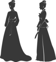 Silhouette independent korean women wearing hanbok black color only vector