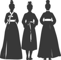 Silhouette independent korean women wearing hanbok black color only vector