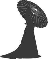 Silhouette independent korean women wearing hanbok with umbrella black color only vector