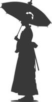 Silhouette independent korean women wearing hanbok with umbrella black color only vector