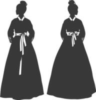 Silhouette independent korean women wearing hanbok black color only vector