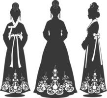 silueta independiente coreano mujer vistiendo hanbok negro color solamente vector