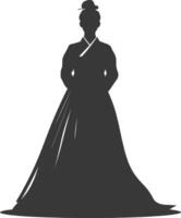 silueta independiente coreano mujer vistiendo hanbok negro color solamente vector