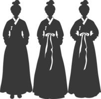 Silhouette independent korean women wearing hanbok black color only vector