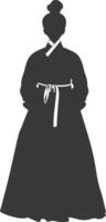 silueta independiente coreano mujer vistiendo hanbok negro color solamente vector