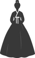 silueta independiente coreano mujer vistiendo hanbok negro color solamente vector