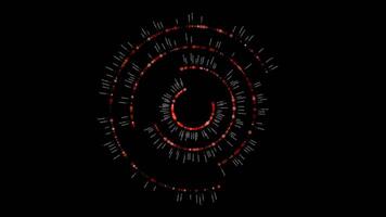 A spinning red circle with numbers, a symmetrical pattern on a black background video