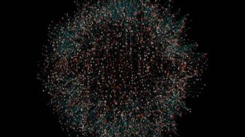 Symmetrical pattern of floating dots on black background at midnight video