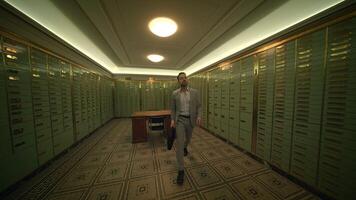 Businessman Entering Bank Safe Vault Room Storing Silver Bullion Inside Deposit video