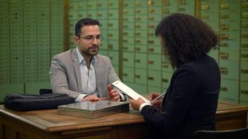 Businessman Meeting Businesswoman Discussing Protecting Secure Investment video