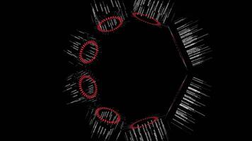 uma visualmente cativante gerado por computador apresentando vários circular padrões e cores em uma Preto fundo, com elementos tal Como vermelho círculos, verde círculos, e números adicionado para intriga video