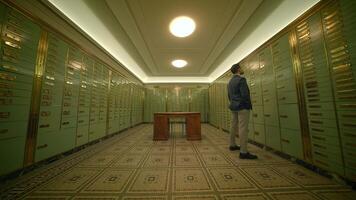 Businessman Entering Bank Safe Vault Room Storing Silver Bullion Inside Deposit video