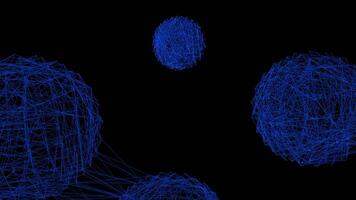 A cluster of electric blue balls hovers in space against a black backdrop video