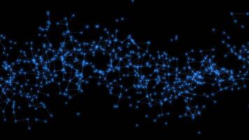 Electric blue dots float in a starry darkness, resembling a cityscape at night video