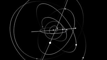 svartvit atom konst på svart bakgrund med tråd mönster video