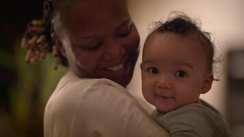 Happy Young Mother Playing with Infant Baby Child Inside at Home video