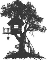 silueta árbol casa negro color solamente vector