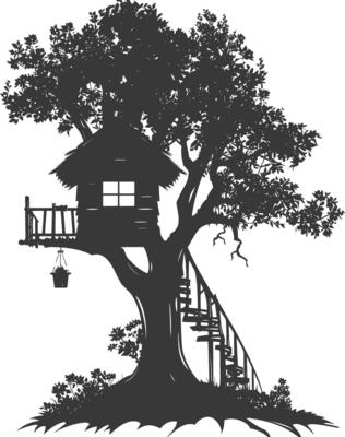 Silhouette Tree house black color only
