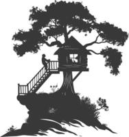 Silhouette Tree house black color only vector