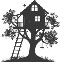 Silhouette Tree house black color only vector