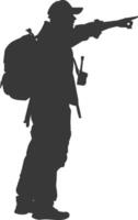 Silhouette tour guide in action full body black color only vector