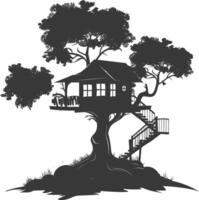 silueta árbol casa negro color solamente vector