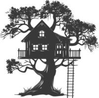 Silhouette Tree house black color only vector