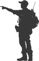 Silhouette tour guide in action full body black color only vector