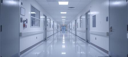 Modern clinic hallway exuding professionalism with sleek contemporary design and clean lines photo