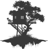 Silhouette Tree house black color only vector