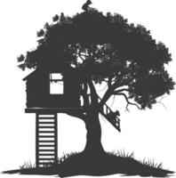 Silhouette Tree house black color only vector