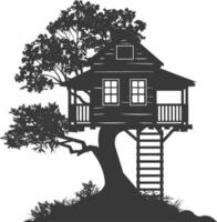 silueta árbol casa negro color solamente lleno vector