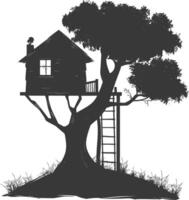 Silhouette Tree house black color only vector