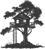 silueta árbol casa negro color solamente vector