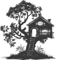 silueta árbol casa negro color solamente vector