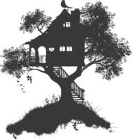 silueta árbol casa negro color solamente vector