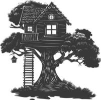 Silhouette Tree house black color only vector