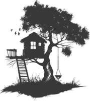 Silhouette Tree house black color only vector