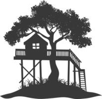 Silhouette Tree house black color only vector